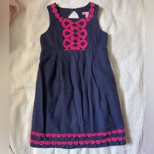Lilly Pulitzer Navy Dress with Pink Embroidered Trim